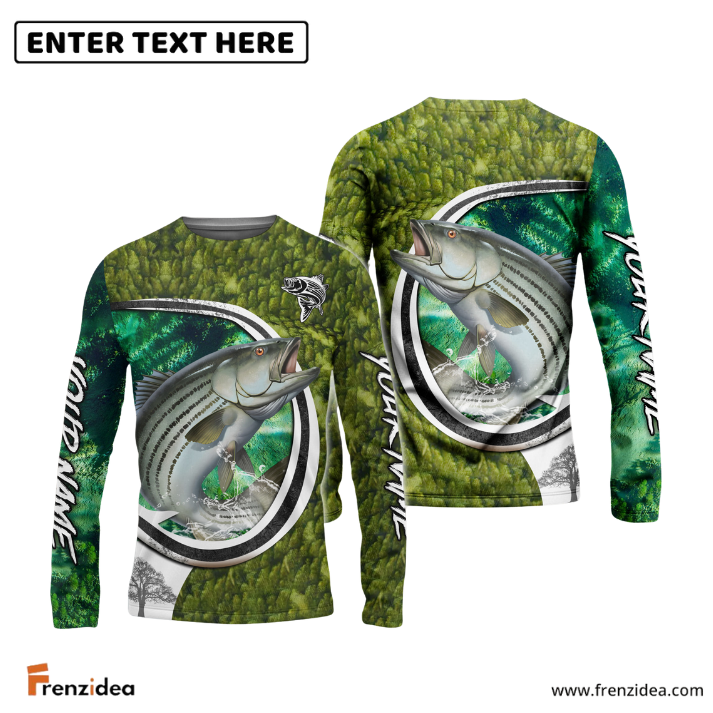 Frenzidea Striped Bass Fishing Hook Green Custom Long Sleeves Fishing Shirt