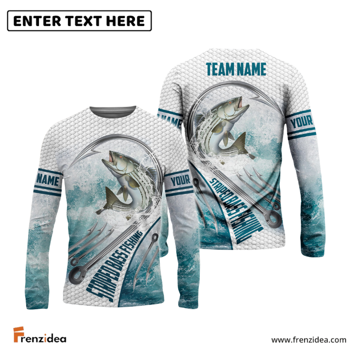 Frenzidea Striped Bass Fishing White Fin Water Sport Custom Name & Team Name 3D Shirts