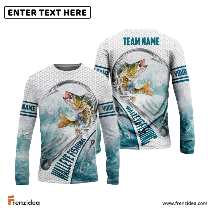 Frenzidea Walleye Fishing White Fin Water Sport Custom Name & Team Name 3D Shirts