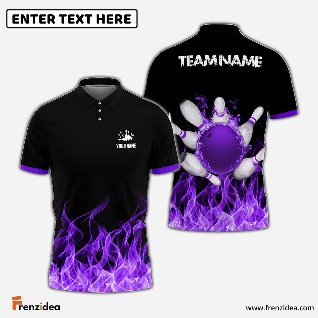 Frenzideas Bowling And Pins Ink Fire Pattern Customized Name 3D Shirt (4 Colors)