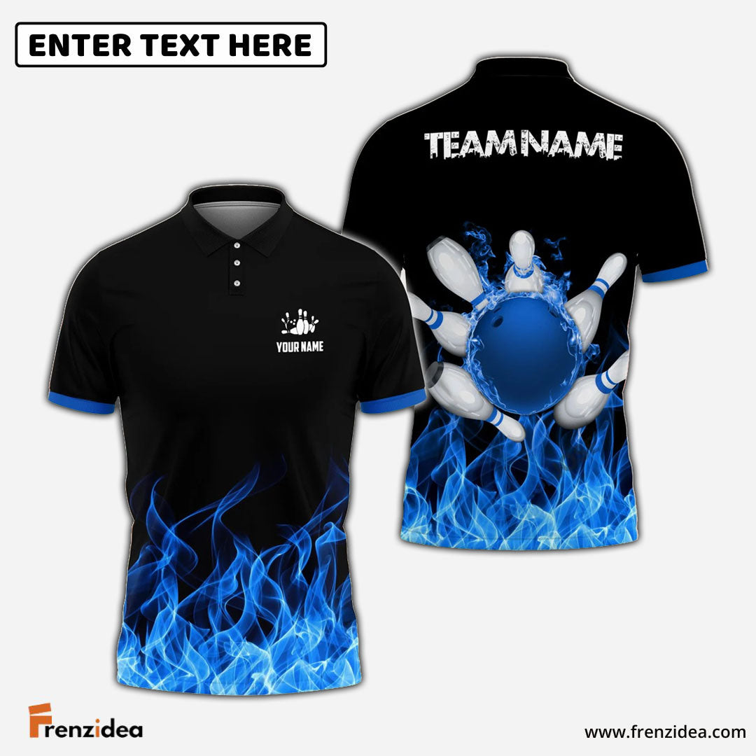 Frenzideas Bowling And Pins Ink Fire Pattern Customized Name 3D Shirt (4 Colors)