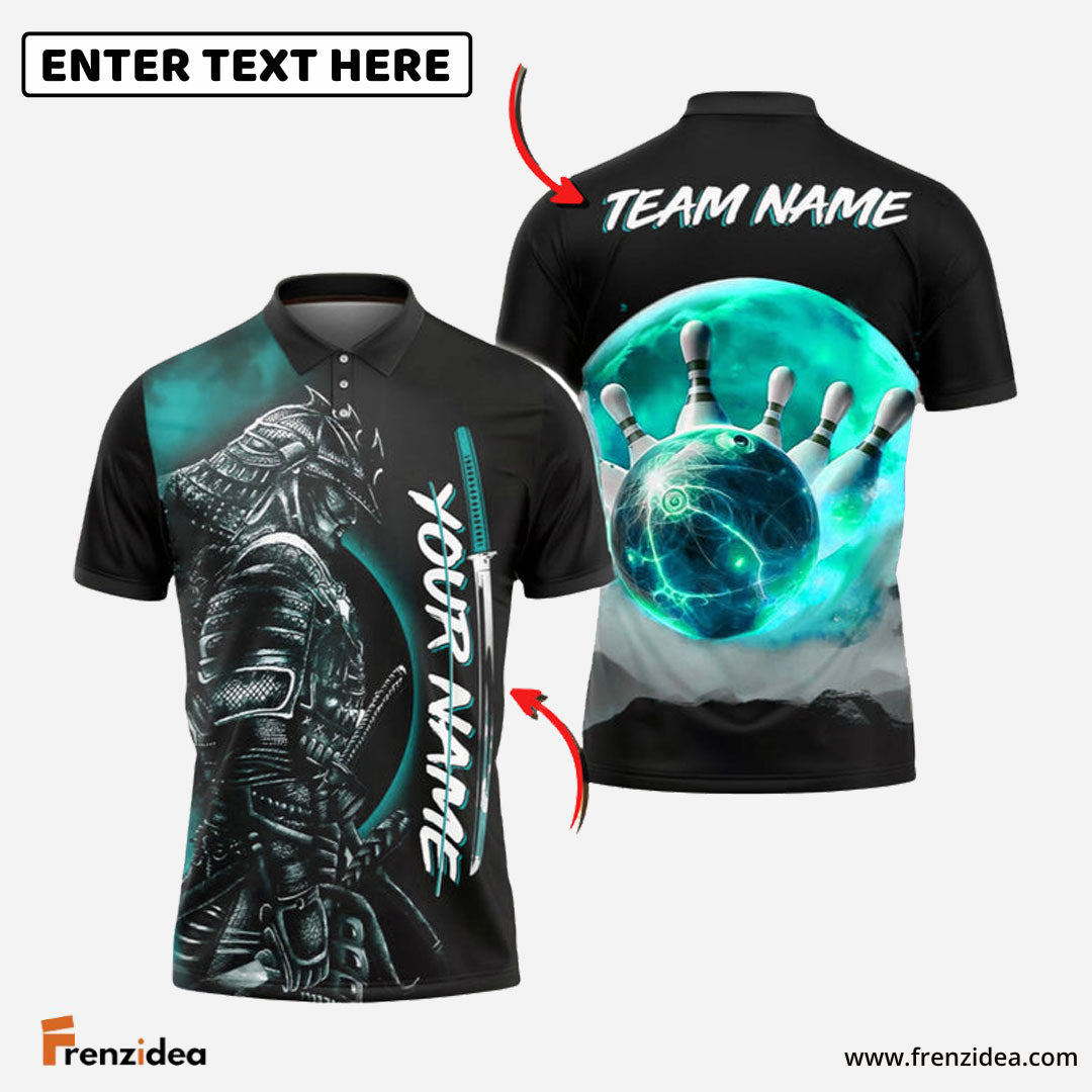 Frenzidea Bowling And Pins Red Moon Samurai Customized Name 3D Shirt (4 Colors)