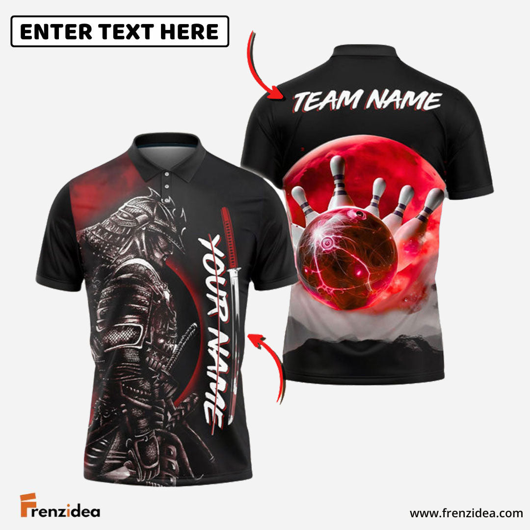Frenzidea Bowling And Pins Red Moon Samurai Customized Name 3D Shirt (4 Colors)