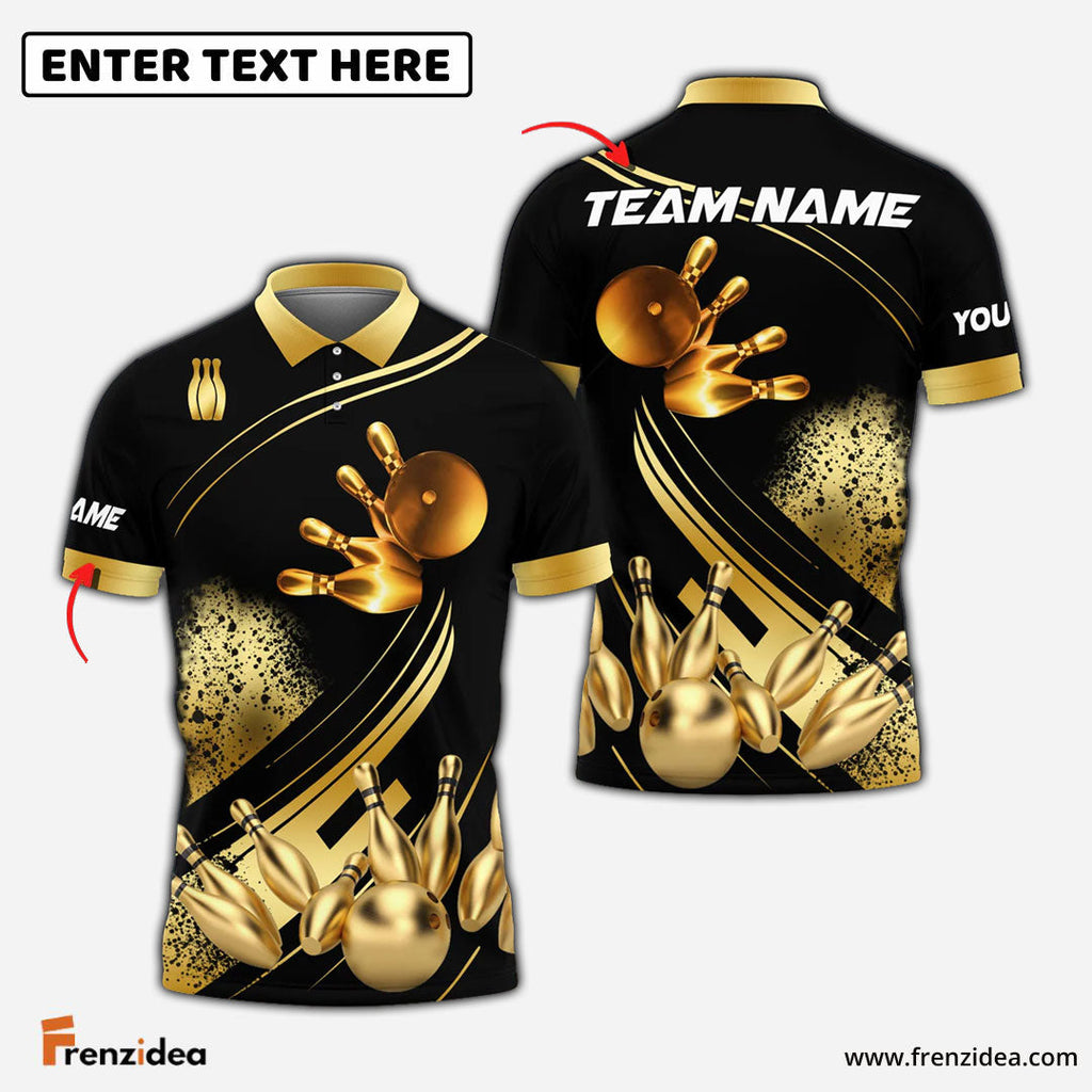 Frenzidea Bowling And Pins Ultimate Golden Customized Name 3D Shirt (4 Colors)