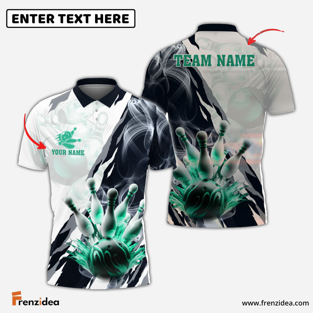 Frenzidea Bowling And Pins Smoke Paint Pattern Multicolor Customized Name 3D Shirt ( 4 Colors )