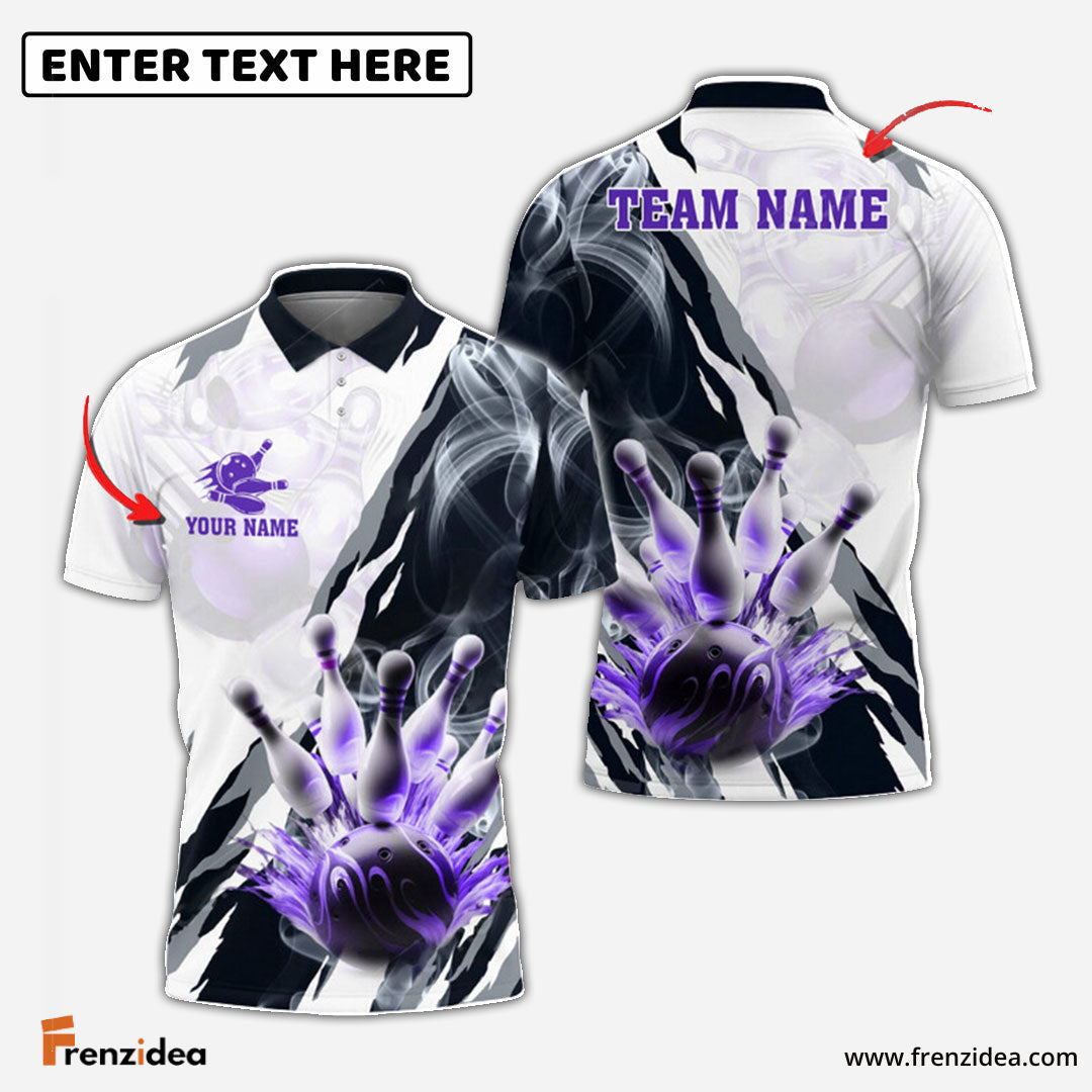Frenzidea Bowling And Pins Smoke Paint Pattern Multicolor Customized Name 3D Shirt ( 4 Colors )