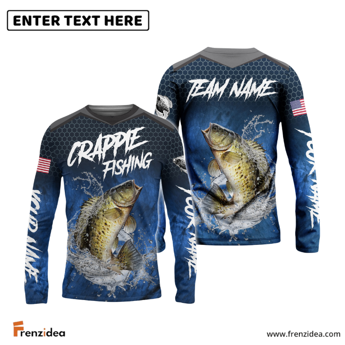 Frenzidea Crappie Fishing Dark Blue American Sport Custom Name & Team Name 3D Shirts
