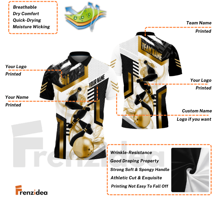 Frenzidea Bowling And Pins Premium Royal Color Customized Name 3D Shirt (4 Colors)