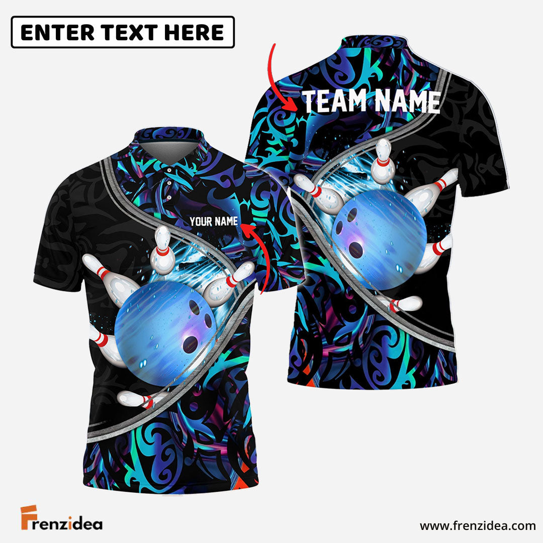 Frenzidea Tattoo Color Bowling and Pins Personalized Name, Team Name 3D Shirt
