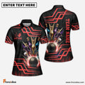 Frenzideas Bowling And Pins Royal Multicolor Option Customized Name 3D Shirt for Women (4 Colors)