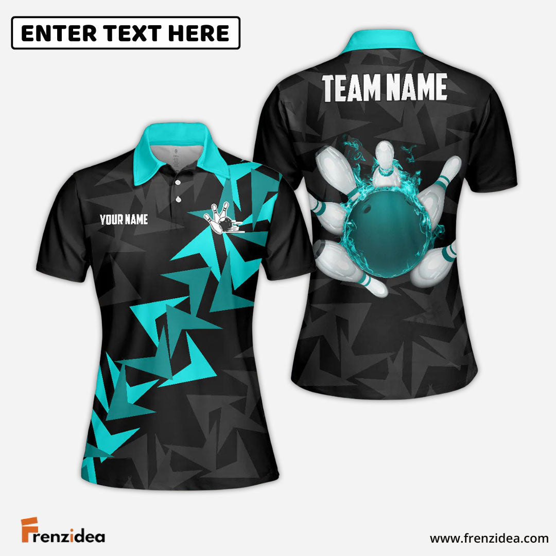 Frenzideas Bowling And Pins Fallen Leaves Pattern Customized Name 3D Shirt for Women (4 Colors)