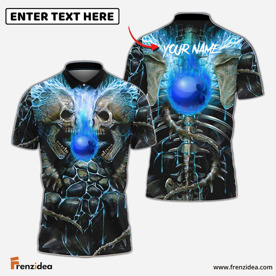 Frenzidea Bowling Ball Skull Personalized Name Team Name 3D Shirt (4 Colors)
