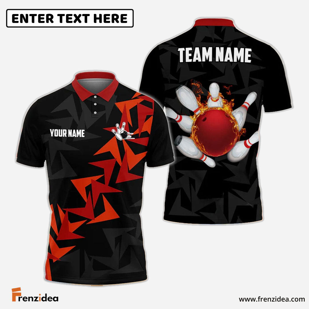 Frenzidea Bowling And Pins Fallen Leaves Pattern Customized Name 3D Shirt (4 Colors)