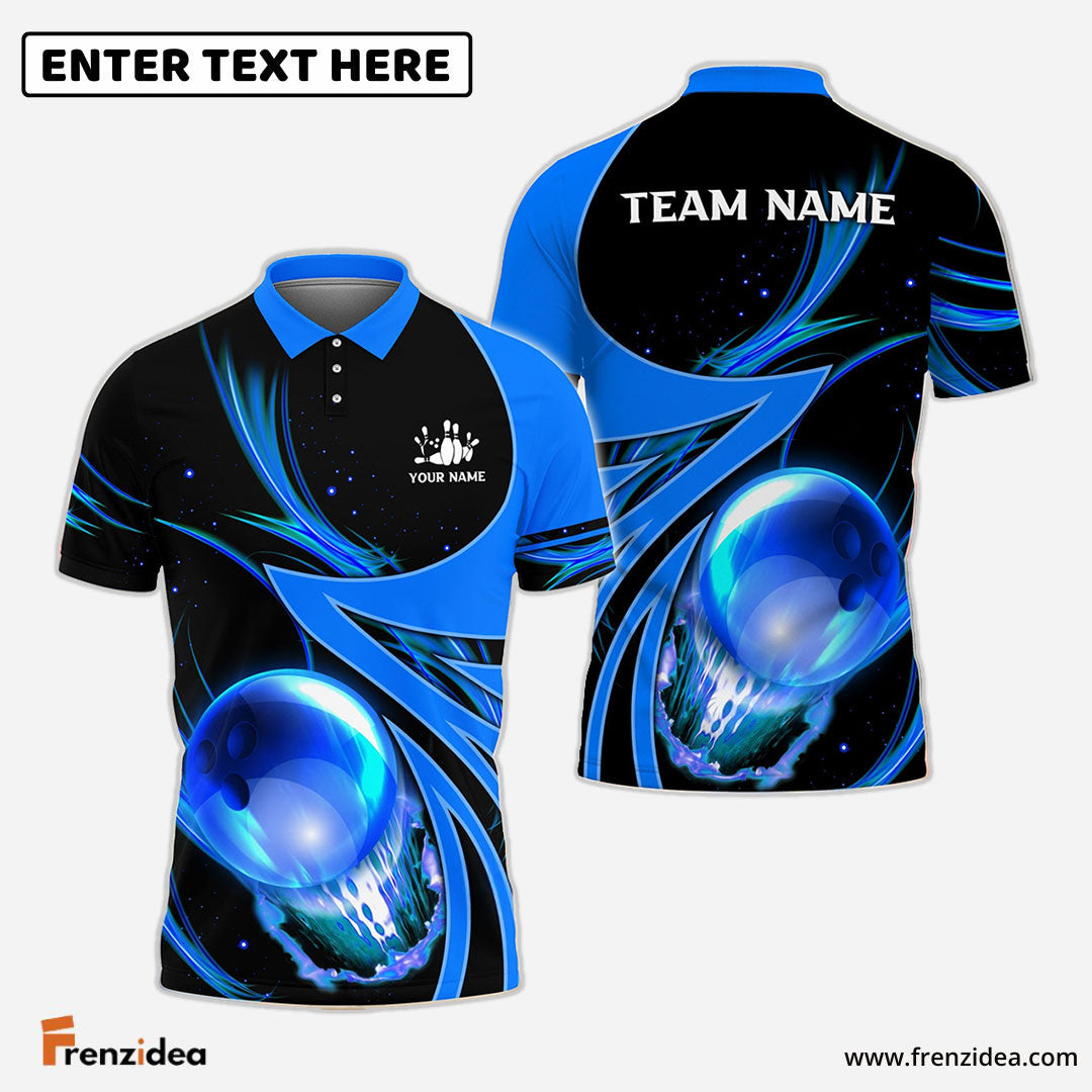 Frenzideas Bowling And Pins Galaxy Pattern Customized Name, Team Name 3D Shirt (4 Colors)