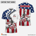 Frenzidea Bowling and Pins Lightning American Flag Personalized Name 3D Shirt