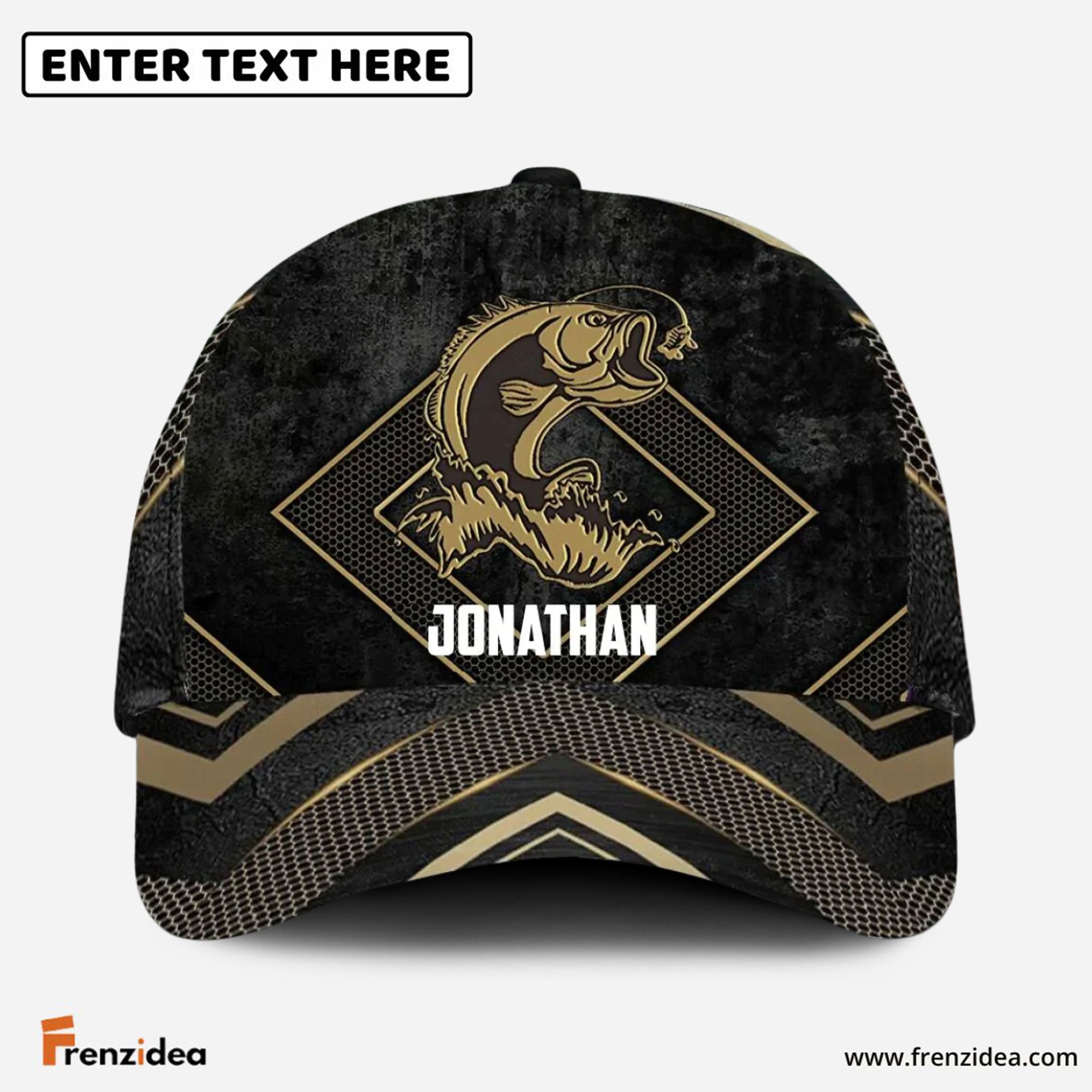 Frenzidea  Personalized Fishing Black Gold Cap