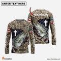 Frenzidea Striped Bass Fishing Cross Camo Custom Name & Team Name 3D Shirts