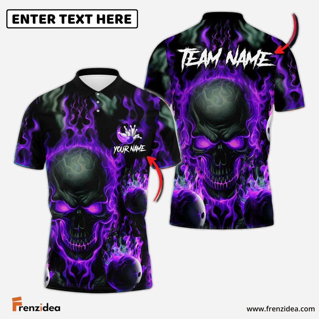 Frenzidea Bowling And Pins Flame Skull Multicolor Customized Name 3D Shirt ( 4 Colors )