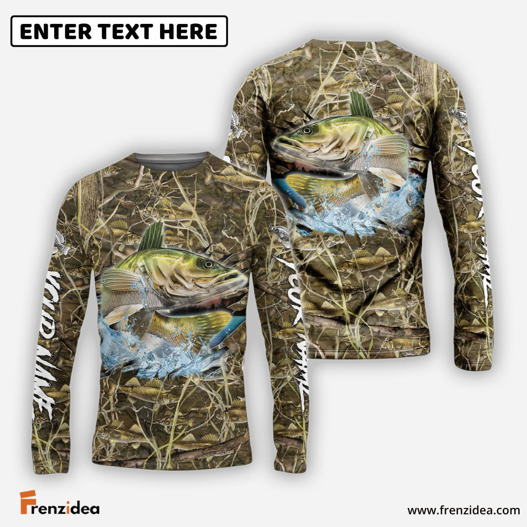 Frenzidea Walleye Fishing Camouflage Custom Name Shirts