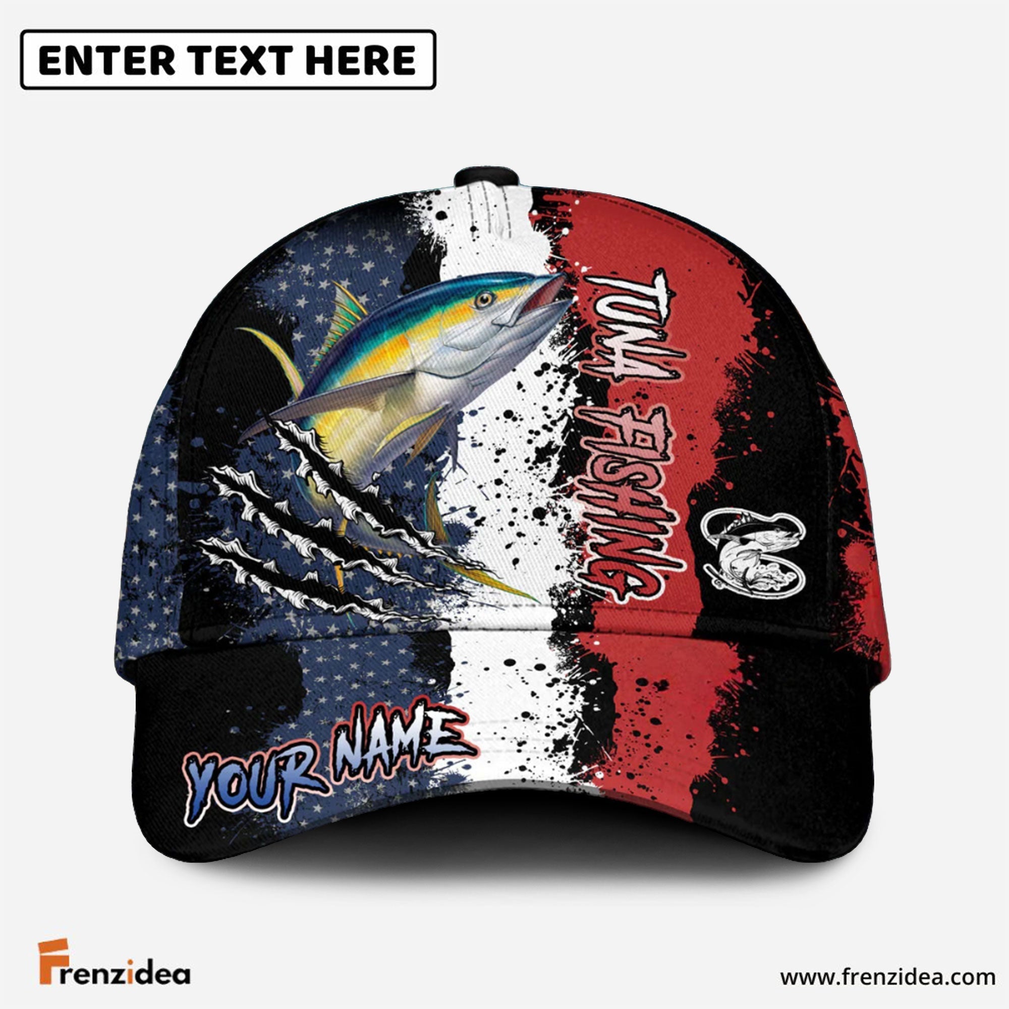 Frenzidea Tuna Fishing Paint Scratch American Flag Personalized Cap