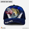 Frenzidea Crappie Fishing Dark Blue Scratch American Flag Personalized Cap