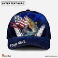 Frenzidea Pike Fishing Dark Blue Scratch American Flag Personalized Cap