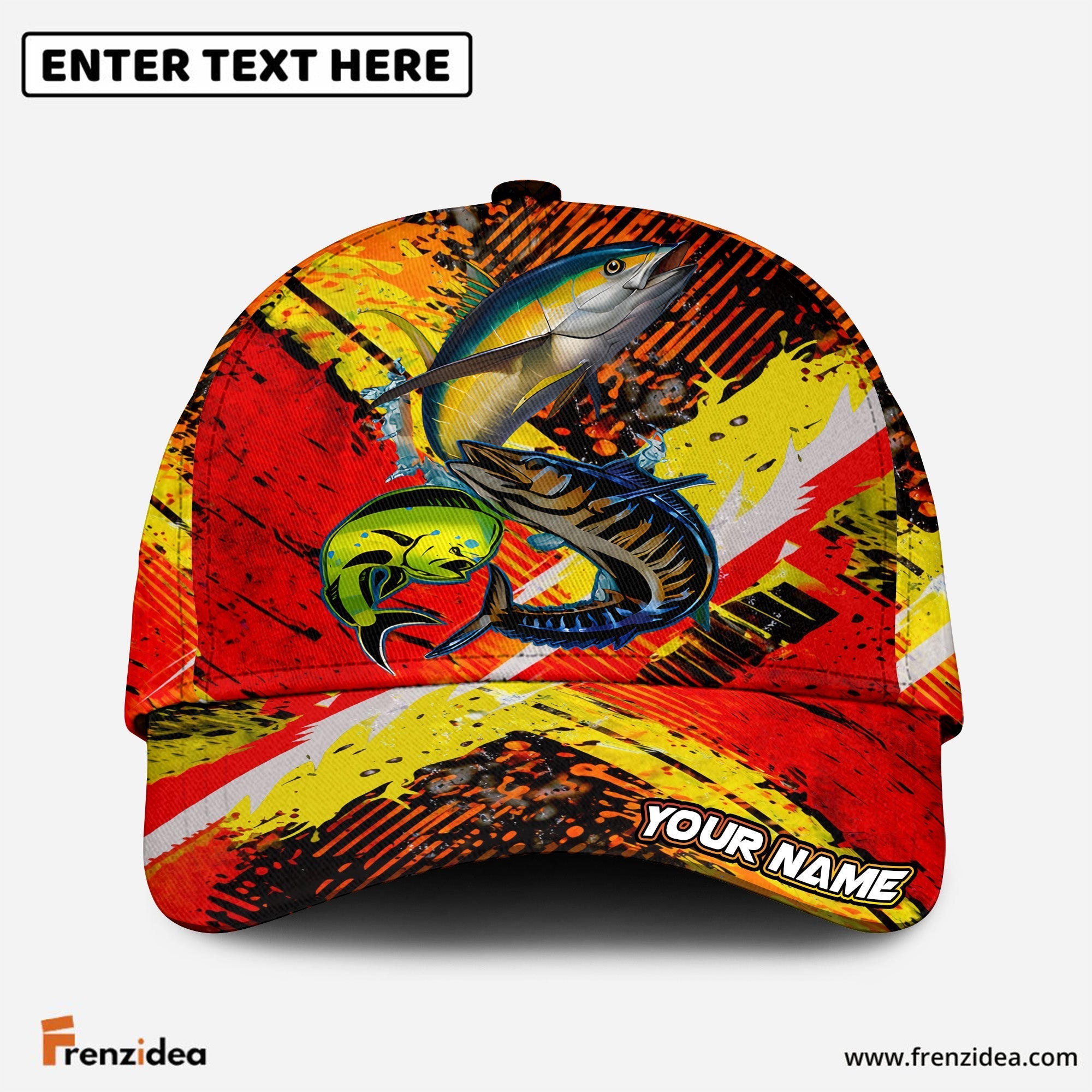 Frenzidea Electric Red Splatter Fishing Customized Name 3D Cap