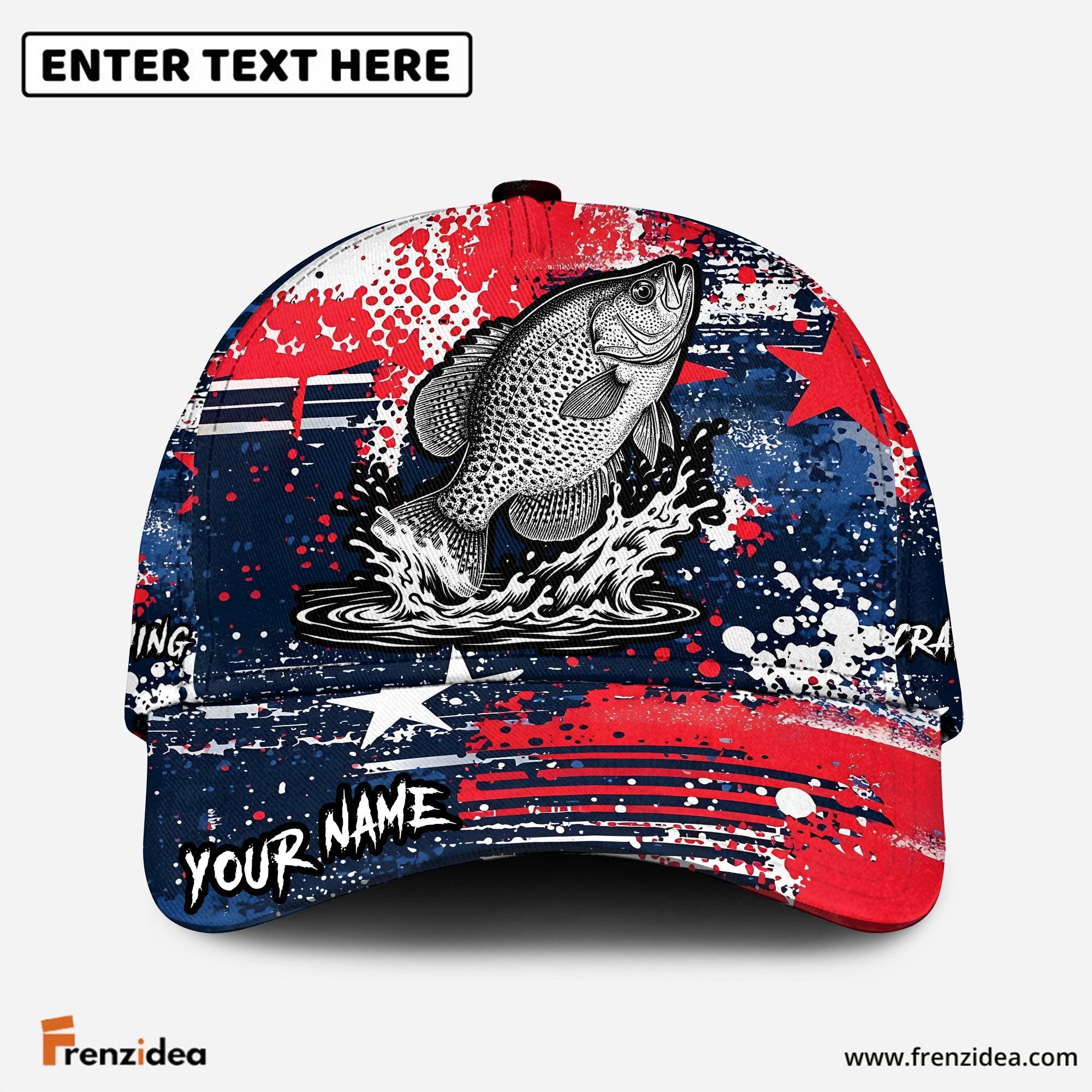 (12 Breeds) Frenzidea Fishing Patriotic Grunge Splatter Customized Name 3D Cap