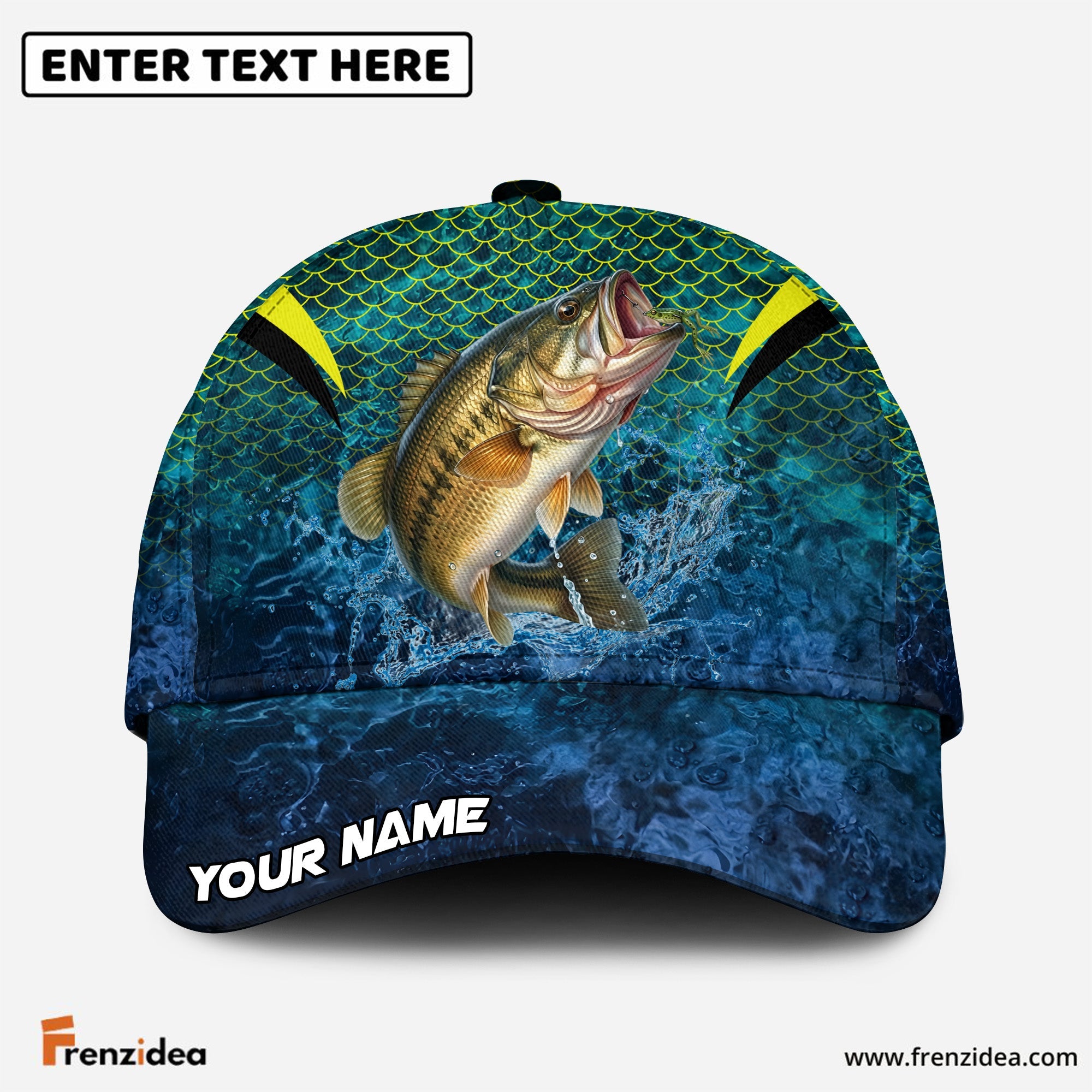 (12 Breeds) Frenzidea Vibrant Fish Scale Pattern Fishing Customized Name 3D Cap