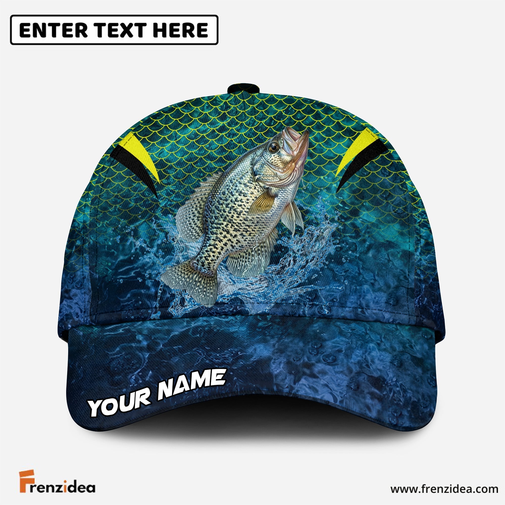 (12 Breeds) Frenzidea Emerald Fish Scale Fishing Customized Name 3D Cap