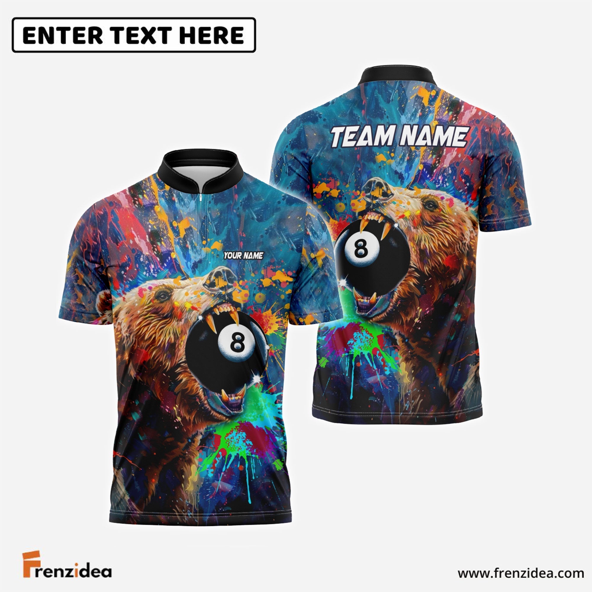 Frenzidea Billiards Ball 8 Pool Bear Pattern Personalized Name 3D Shirt