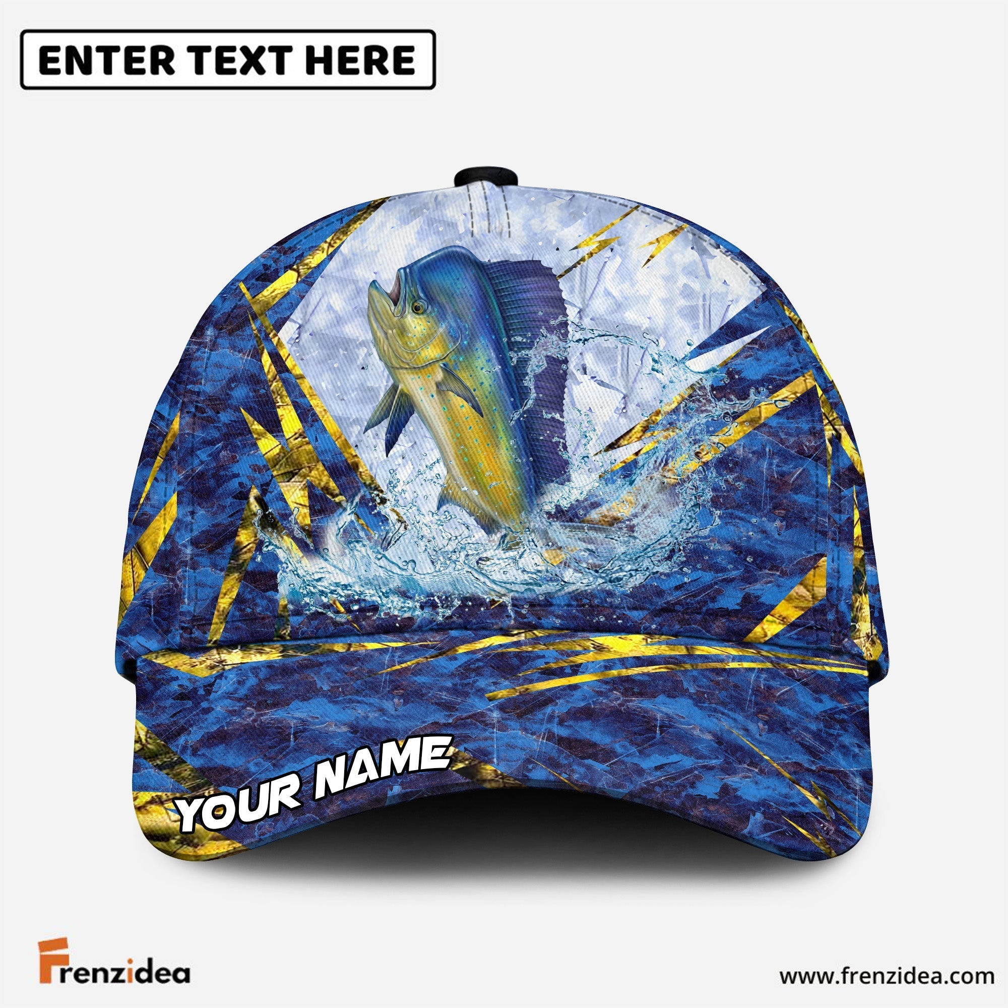(12 Breeds) Frenzidea Blue Ice Marble Fishing Customized Name 3D Cap