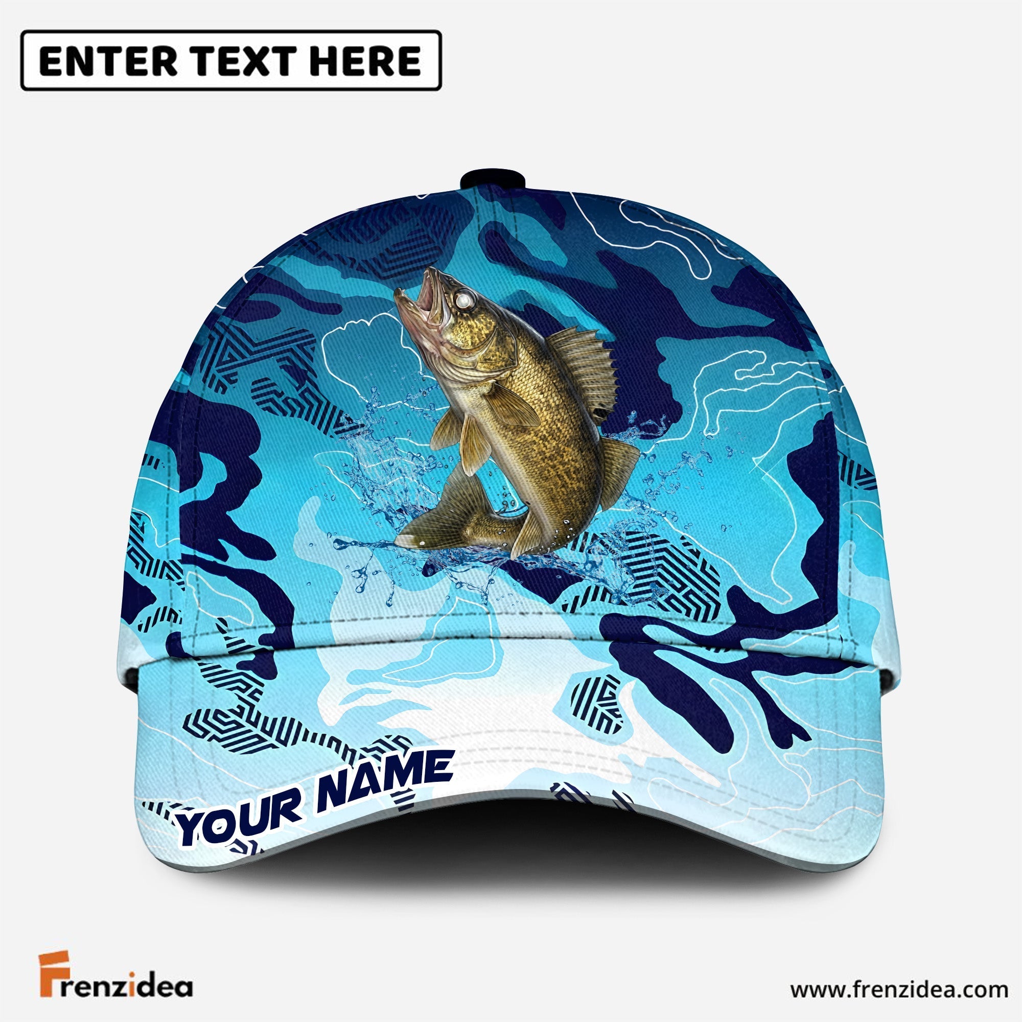 (12 Breeds) Frenzidea Water Splash Camo Fishing Strike Customized Name 3D Cap
