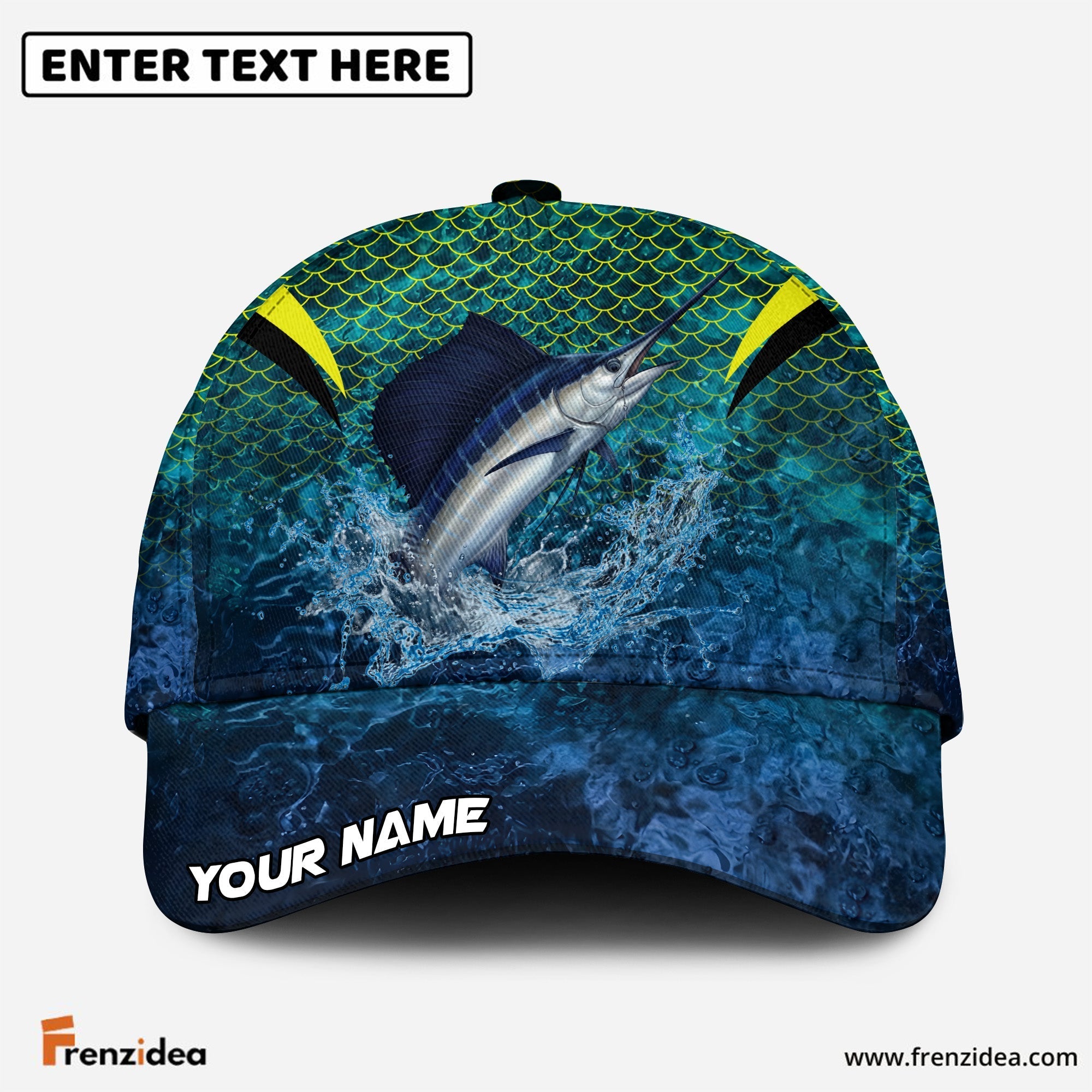 (12 Breeds) Frenzidea Emerald Fish Scale Fishing Customized Name 3D Cap