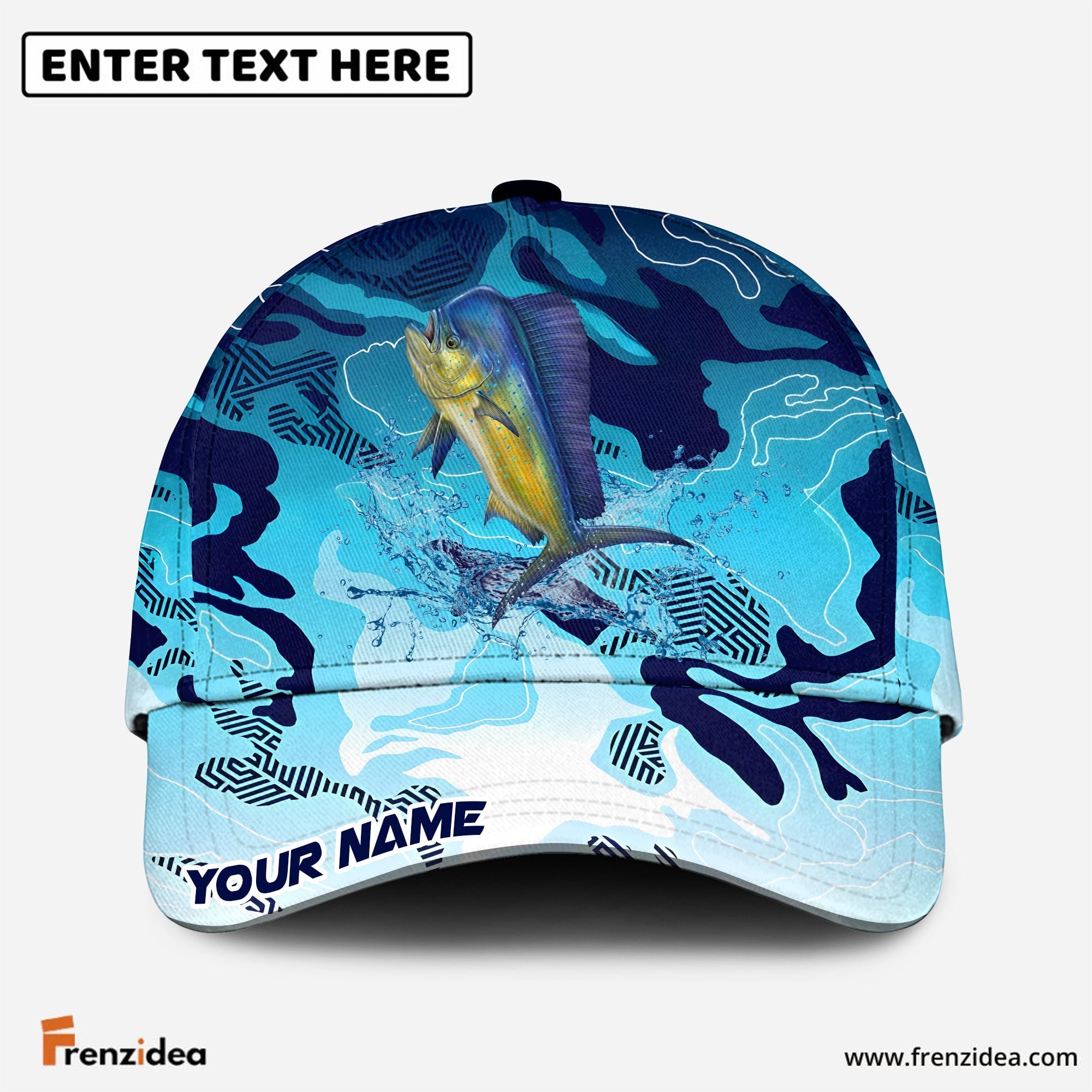 (12 Breeds) Frenzidea Water Splash Camo Fishing Strike Customized Name 3D Cap