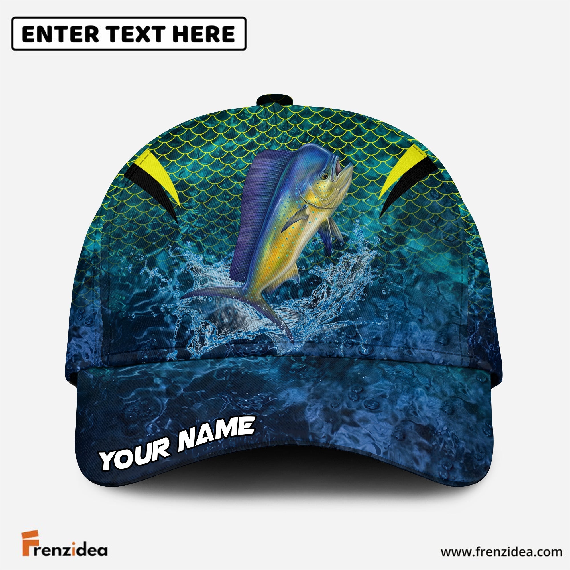 (12 Breeds) Frenzidea Emerald Fish Scale Fishing Customized Name 3D Cap