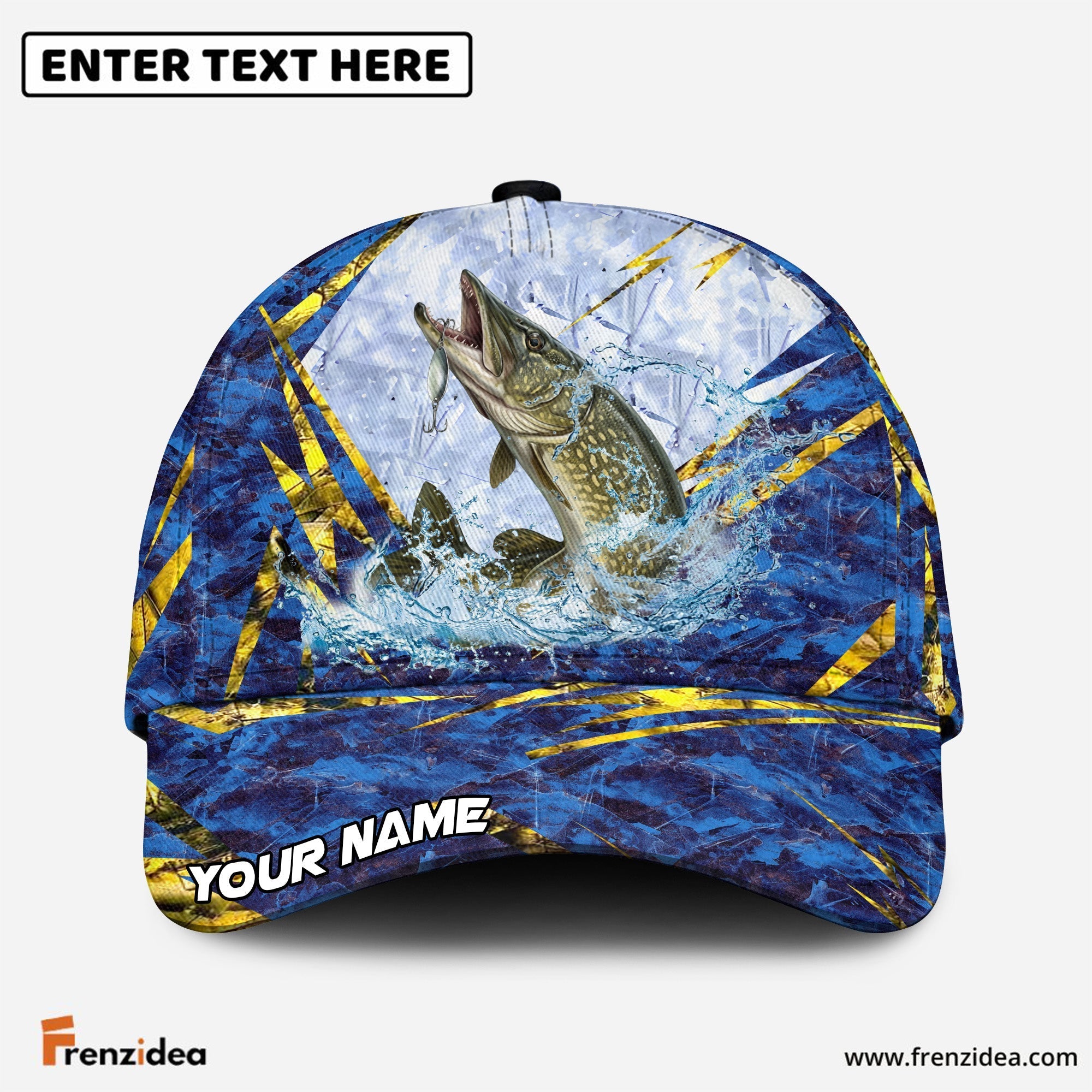 (12 Breeds) Frenzidea Blue Ice Marble Fishing Customized Name 3D Cap