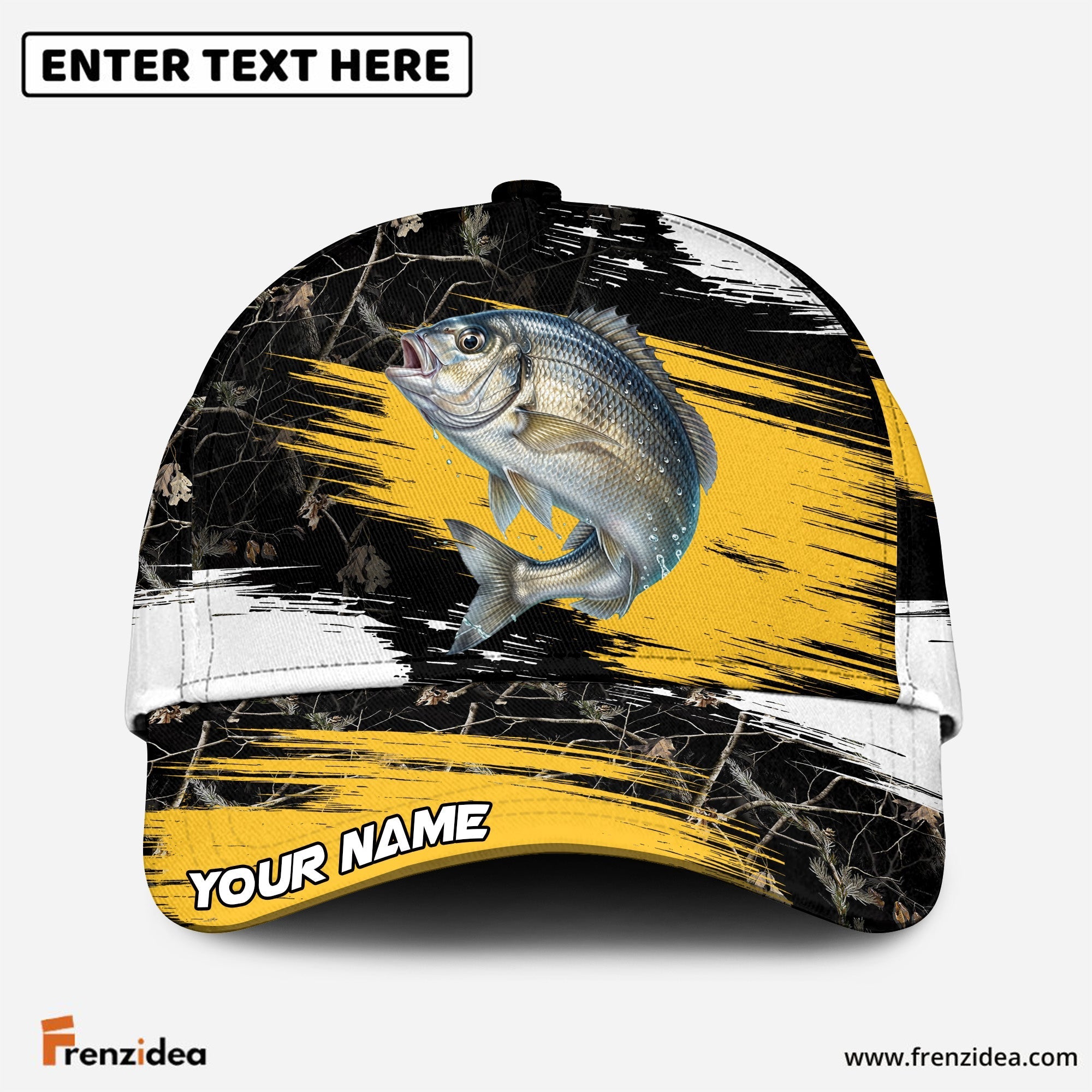 (12 Breeds) Frenzidea Forest Camo Splash Fishing Customized Name 3D Cap