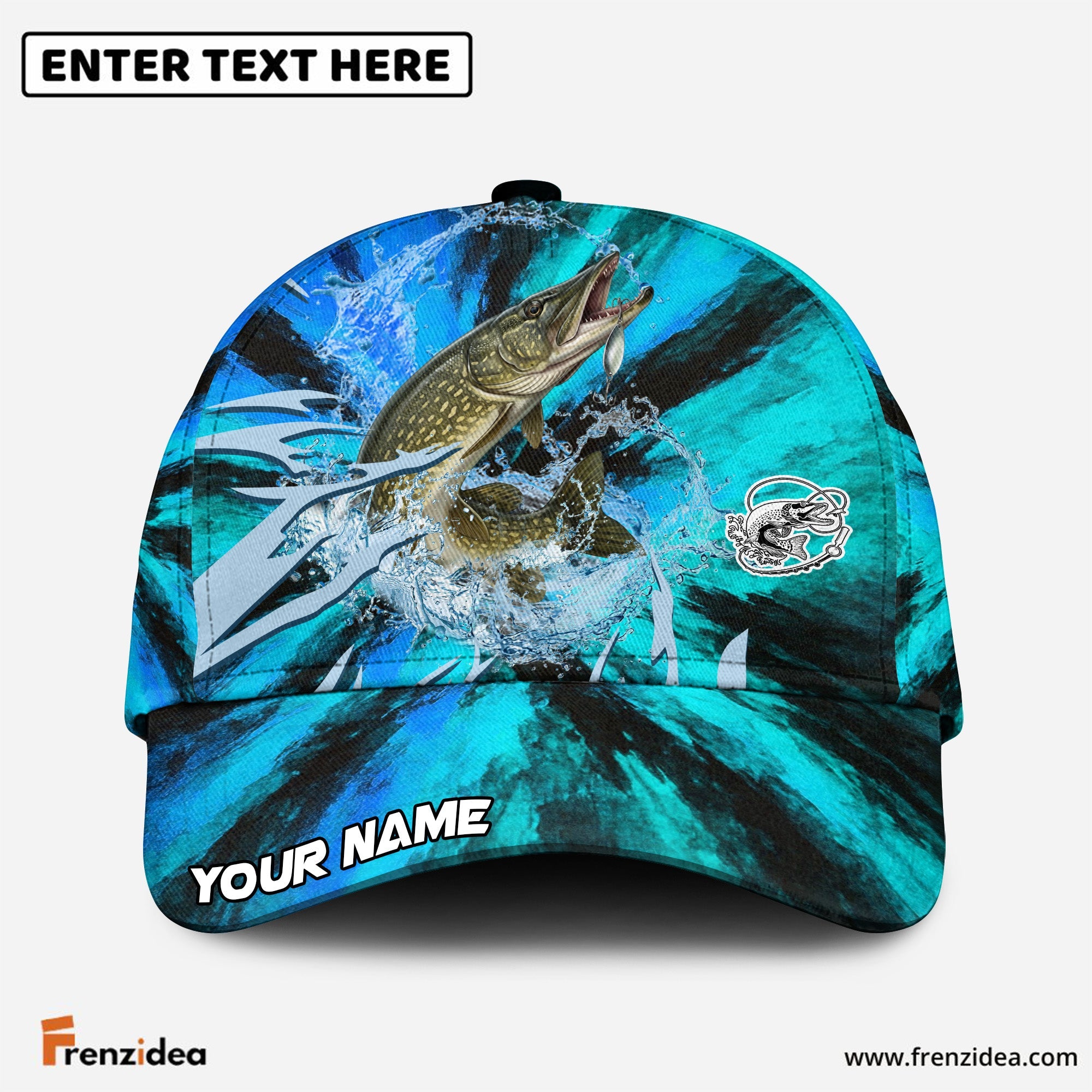 (12 Breeds) Frenzidea Ice Blue Tribal Flame Fishing Customized Name 3D Cap