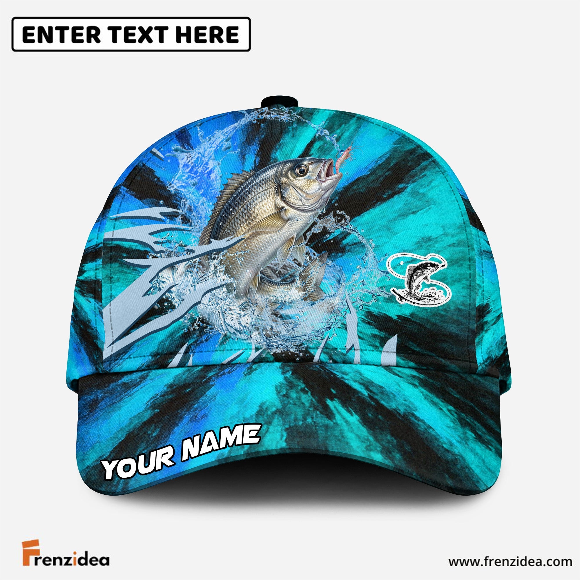 (12 Breeds) Frenzidea Ice Blue Tribal Flame Fishing Customized Name 3D Cap