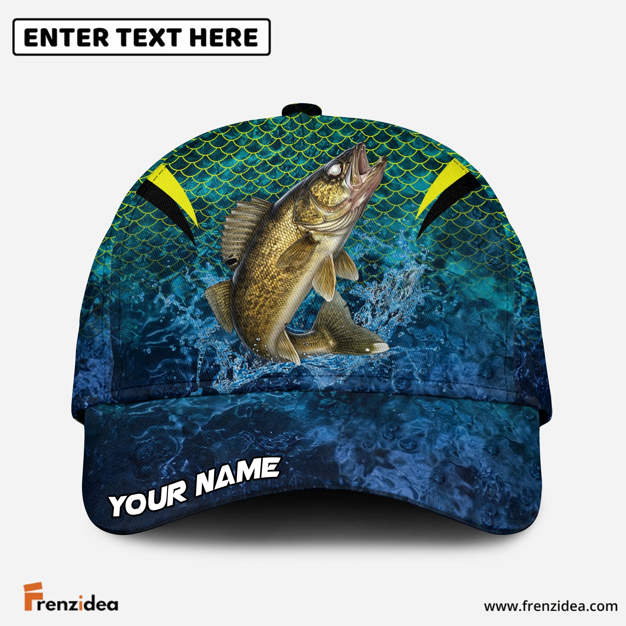 (12 Breeds) Frenzidea Vibrant Fish Scale Pattern Fishing Customized Name 3D Cap