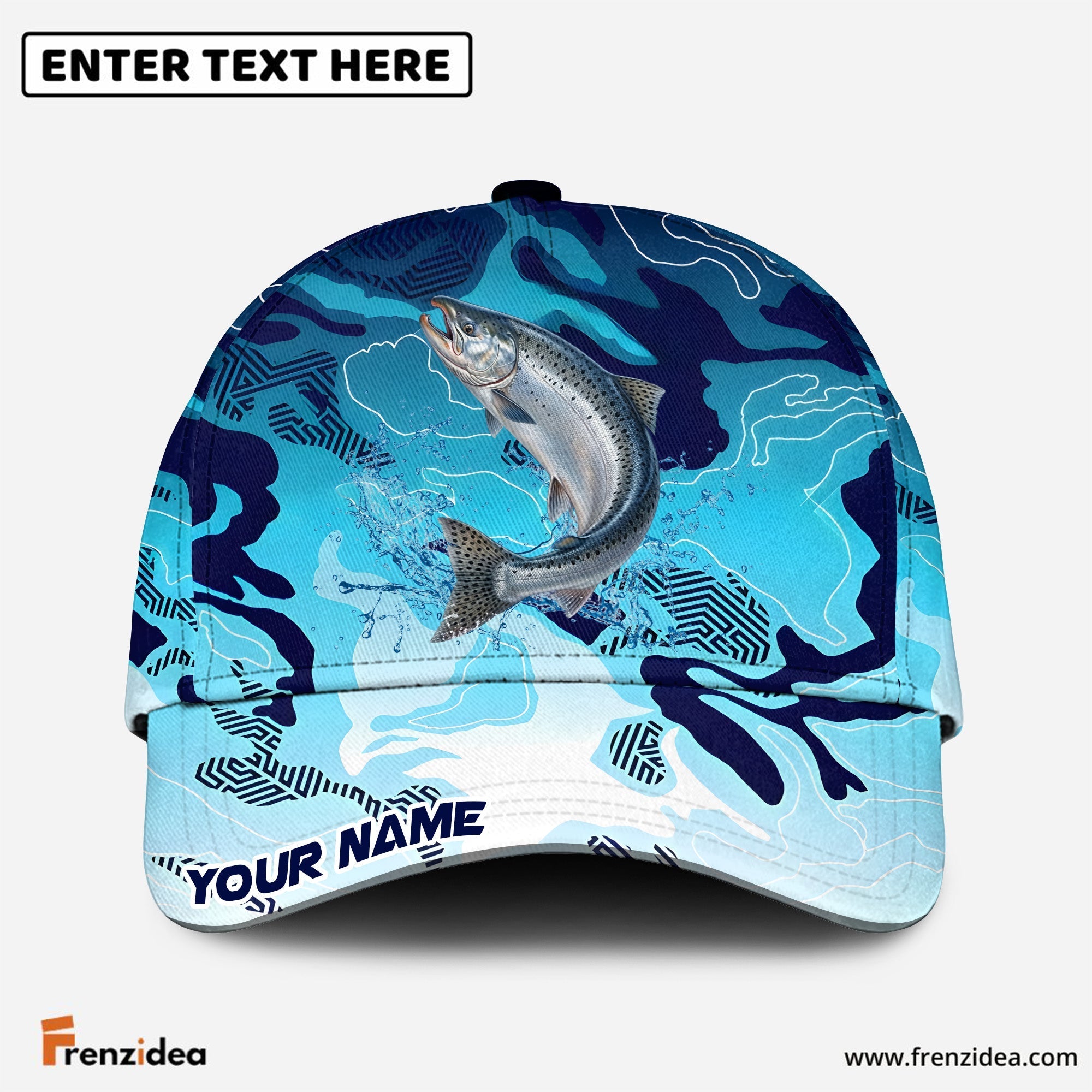 (12 Breeds) Frenzidea Water Splash Camo Fishing Strike Customized Name 3D Cap