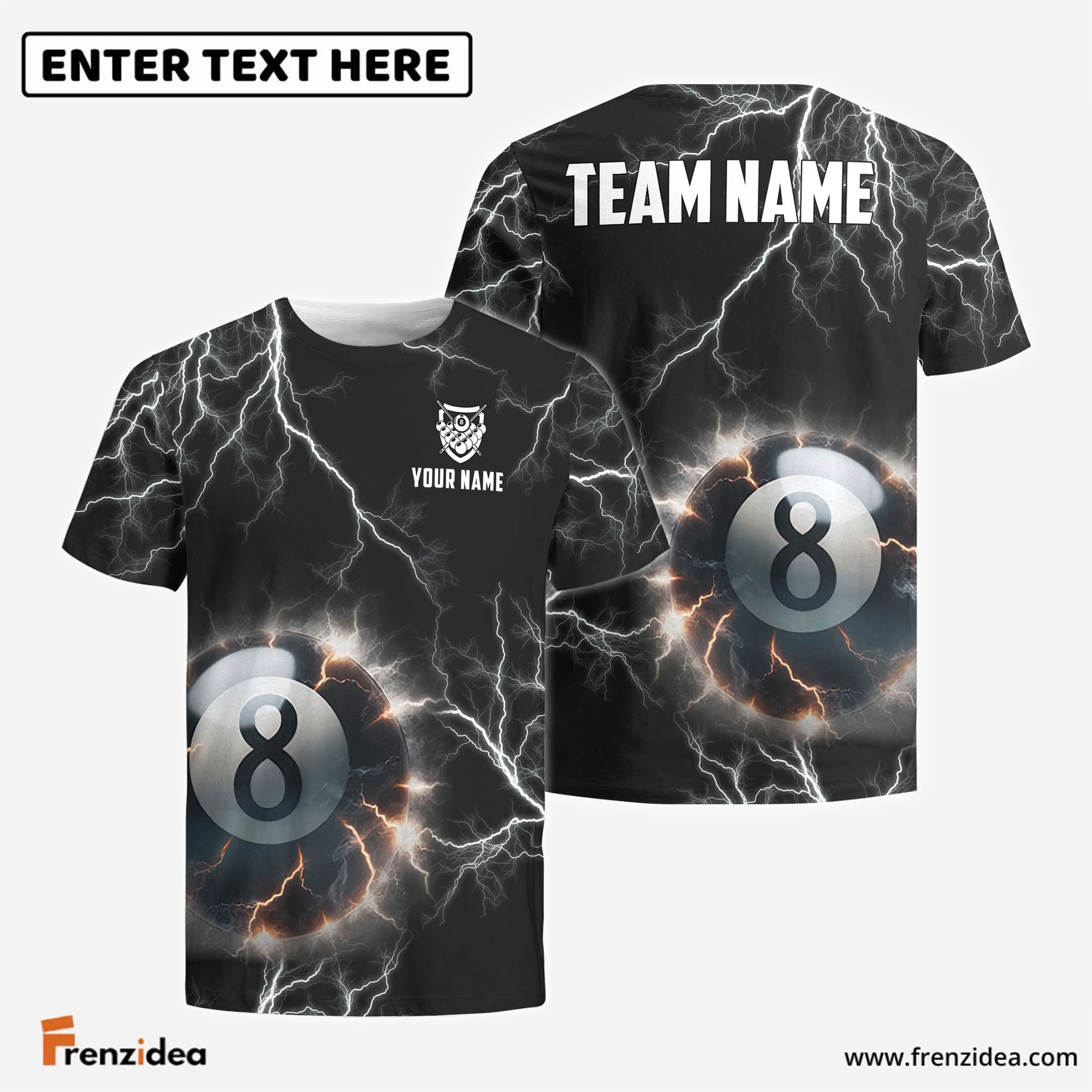 Frenzidea Billiards Ball 8 Pool Thunder Lightning Personalized Name And Team Name Shirt