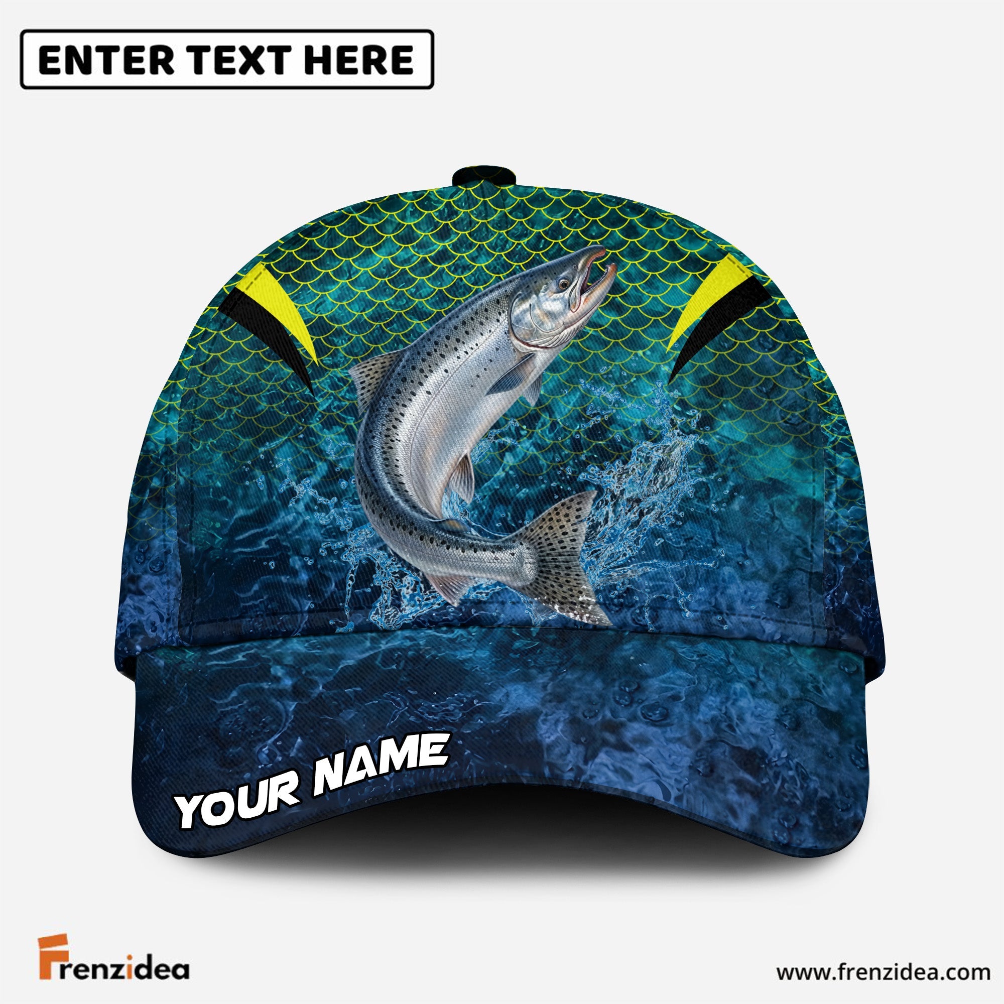 (12 Breeds) Frenzidea Vibrant Fish Scale Pattern Fishing Customized Name 3D Cap