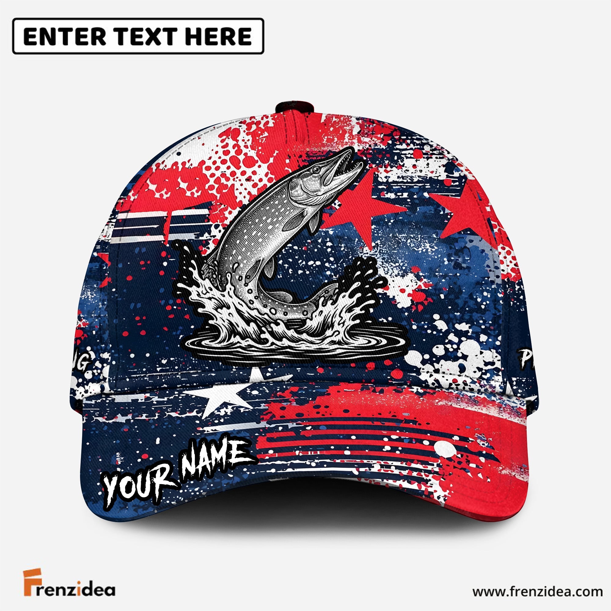 (10 Breeds) Frenzidea Patriotic USA Flag Fishing Customized Name 3D Cap