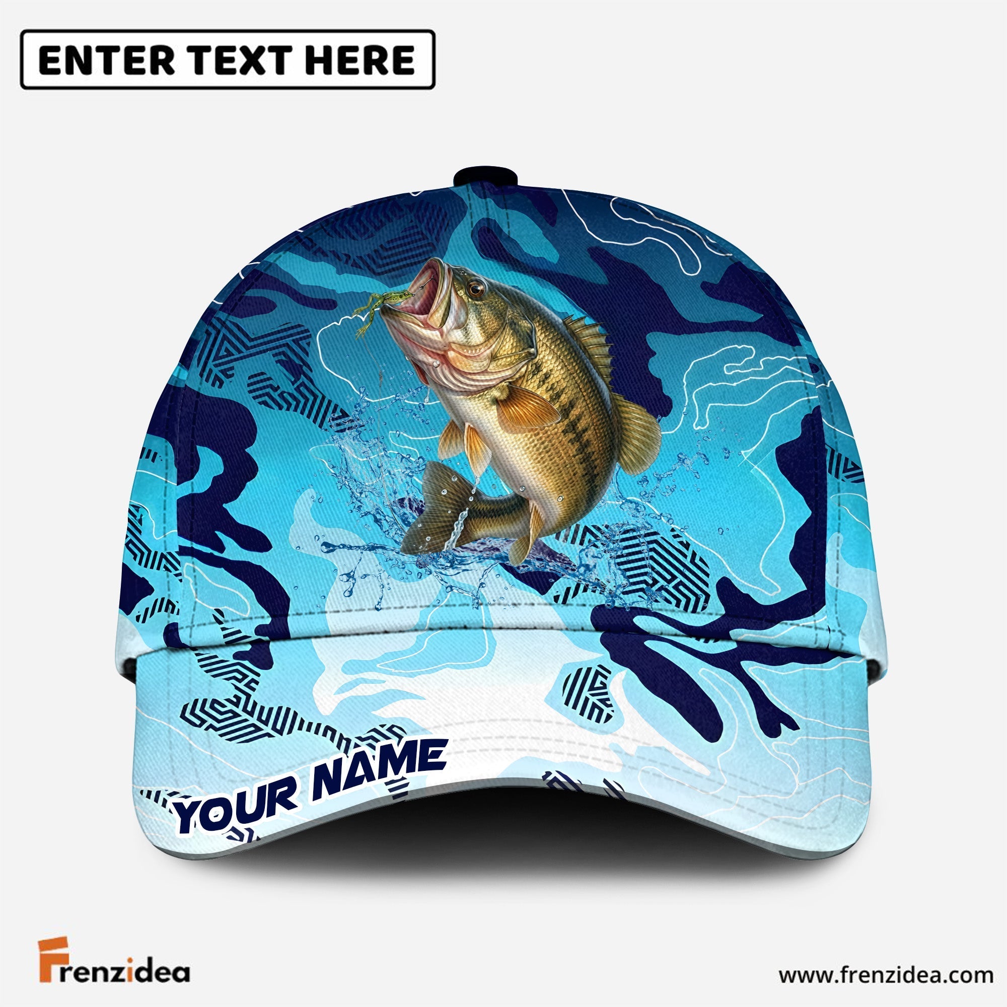 (12 Breeds) Frenzidea Water Splash Camo Fishing Strike Customized Name 3D Cap