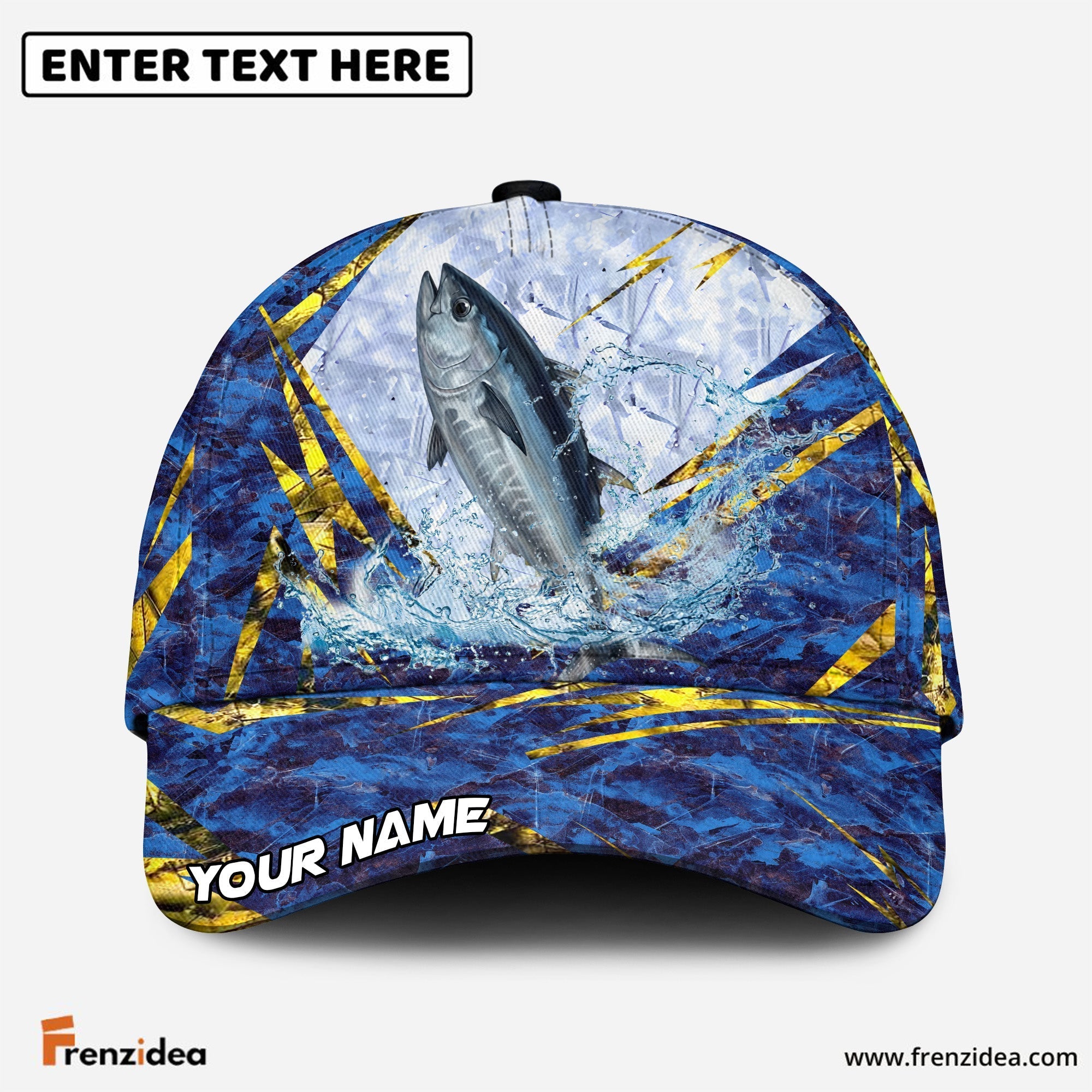 (12 Breeds) Frenzidea Blue Ice Marble Fishing Customized Name 3D Cap