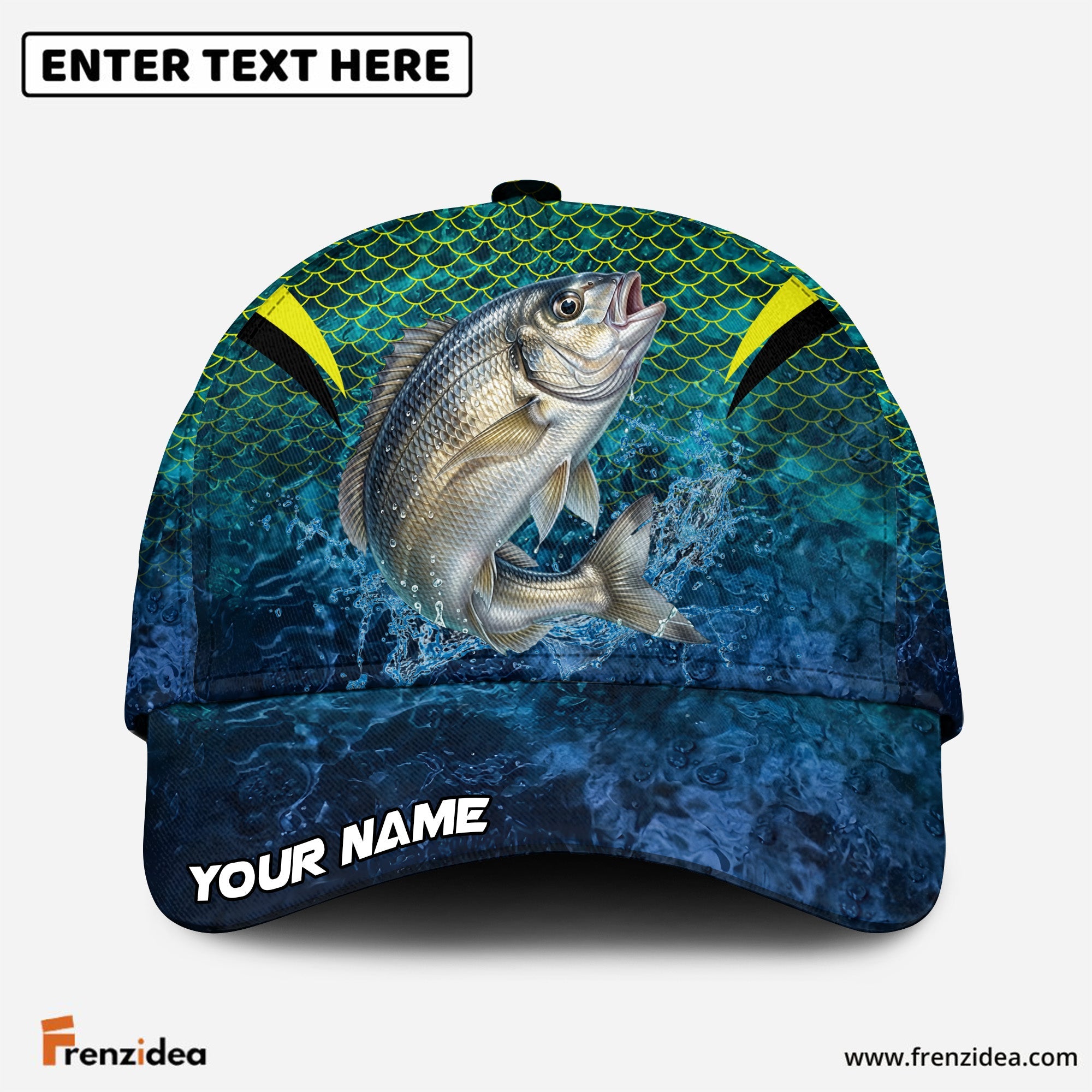 (12 Breeds) Frenzidea Vibrant Fish Scale Pattern Fishing Customized Name 3D Cap