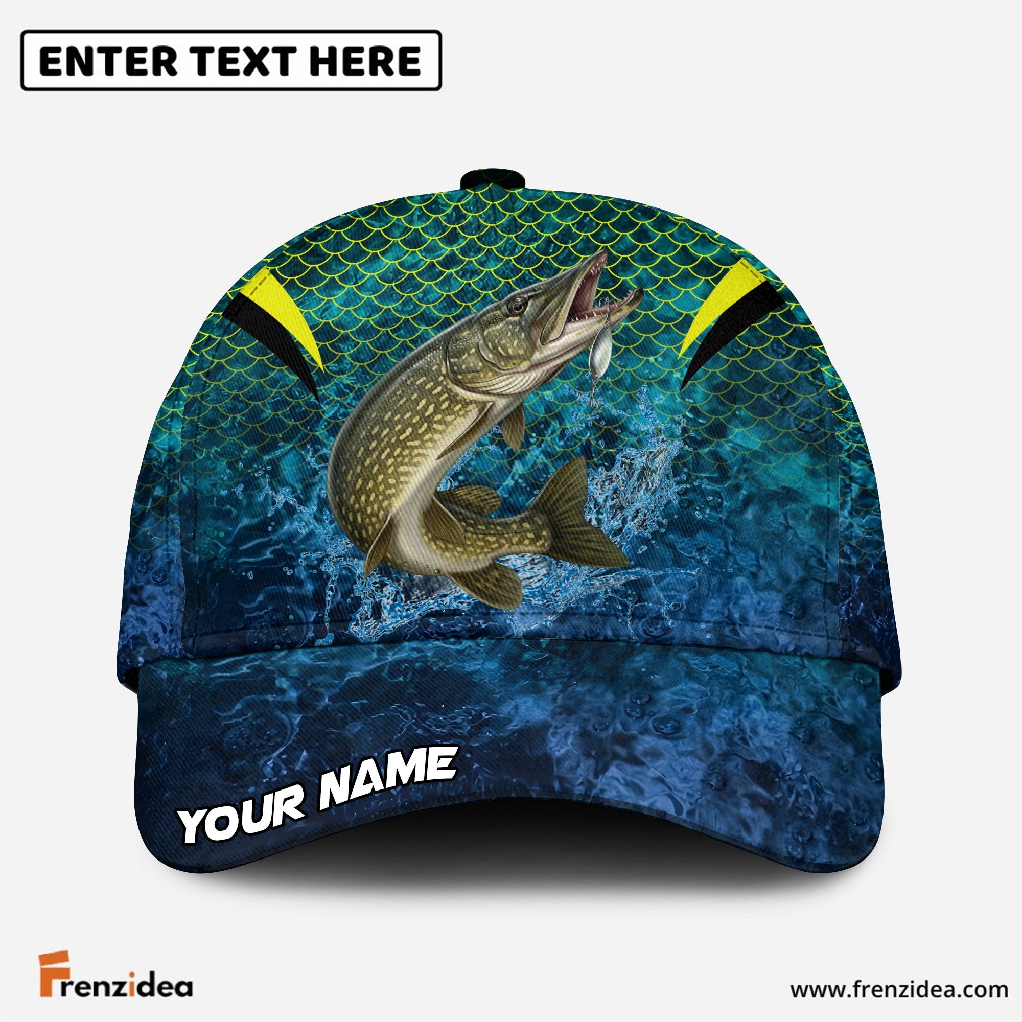 (12 Breeds) Frenzidea Emerald Fish Scale Fishing Customized Name 3D Cap