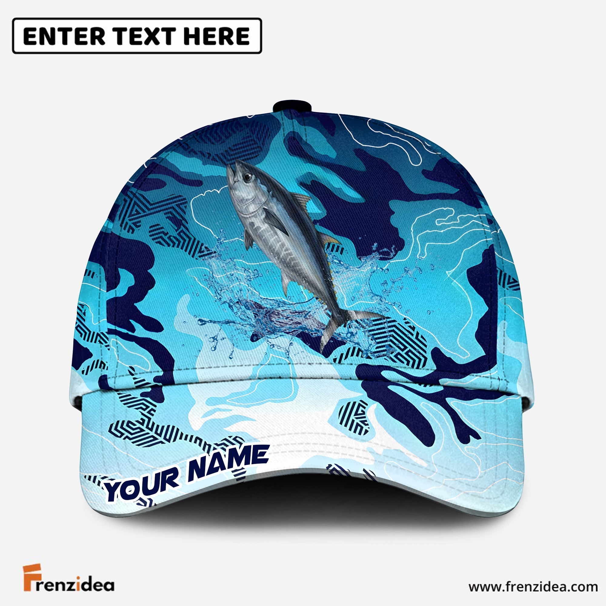 (12 Breeds) Frenzidea Water Splash Camo Fishing Strike Customized Name 3D Cap